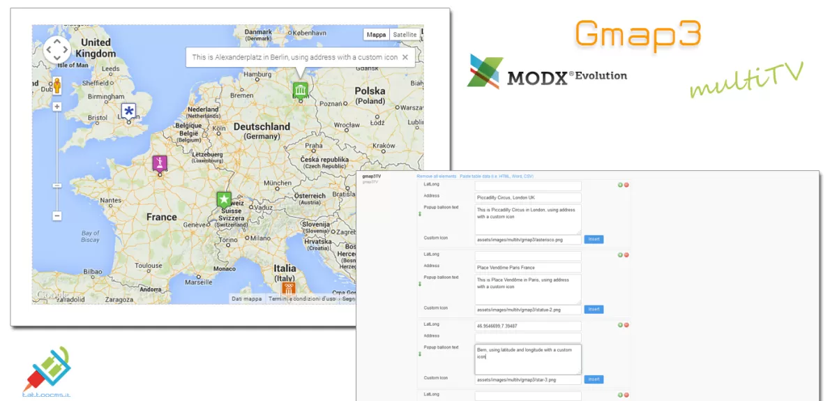 Gmap3 MultiTV for Evolution CMS